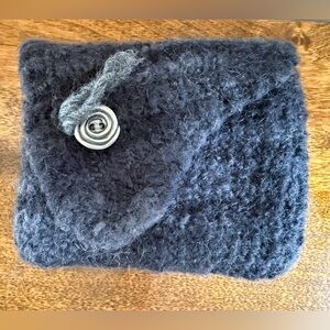 Handmade Black Felt Knit Clutch with Button Closure